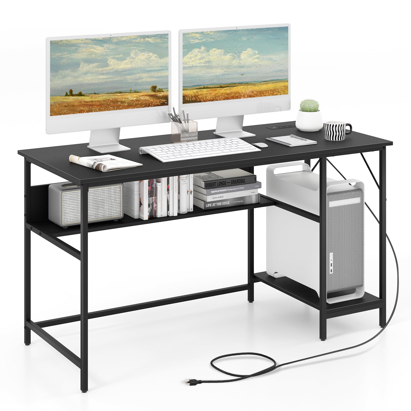 Tangkula 55 Inch Computer Desk with Power Outlet & USB Ports